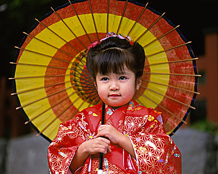 孩子,和服,节日,7岁,女孩,日本