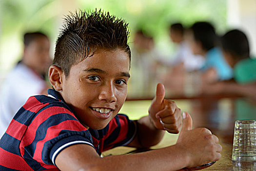 巴西人,男孩,信号,竖大拇指,交际,街道,孩子,巴西,南美