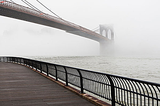 雾,上方,布鲁克林大桥