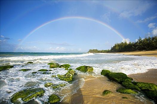夏威夷,毛伊岛,一对,彩虹,上方,海滩