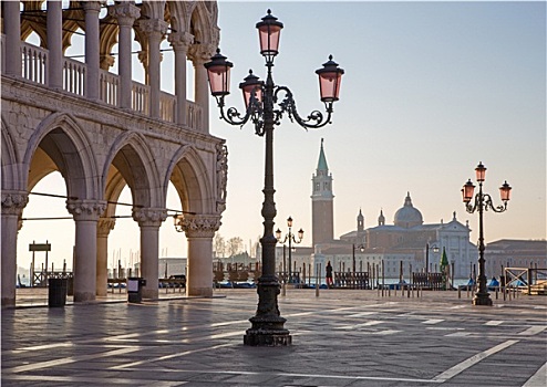 威尼斯,总督,宫殿,圣马克,广场,圣乔治奥,马焦雷湖,教堂,背景,晨光
