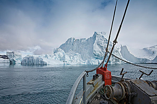 渔船,正面,冰山,格陵兰