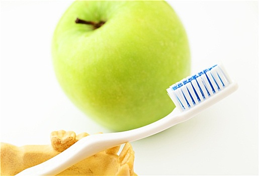 牙齿保健,概念,青苹果,牙刷