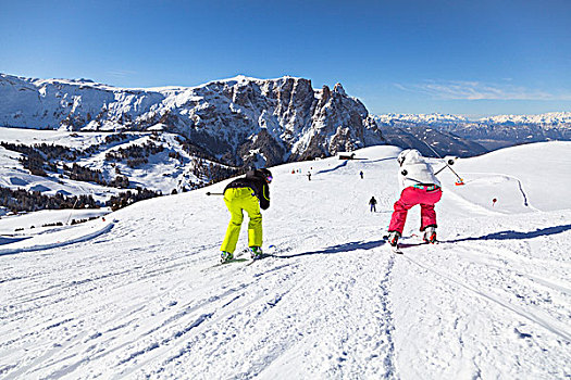 两个,滑雪,背景,博尔查诺,省,南蒂罗尔,特兰迪诺,意大利