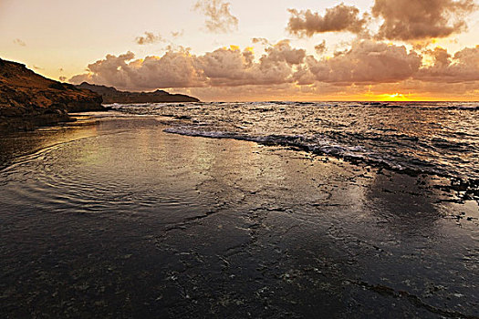 考艾岛,夏威夷,美国,日出,上方,平整,礁石,悬崖,靠近,坡伊普