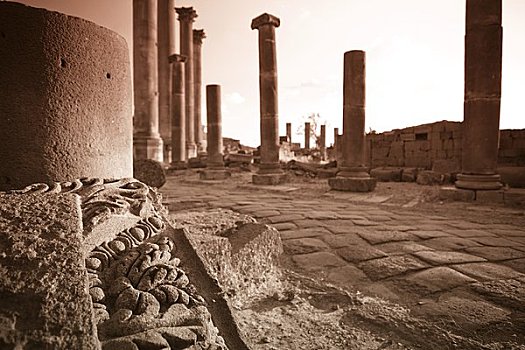 叙利亚,遗址,古老,罗马,城镇,世界遗产,列柱,街道,雄伟,喷泉