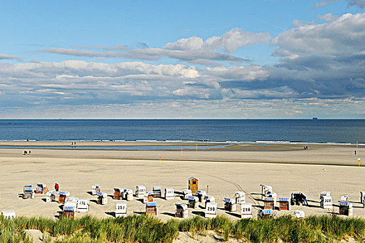 海滩,椅子,北海,阴天,施皮克莱霍克,东方,下萨克森,德国,欧洲