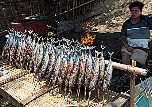 鱼肉,销售,路边,货摊,城镇,岛屿,印度尼西亚