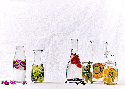 水,水果,蔬菜,花,多样,玻璃杯