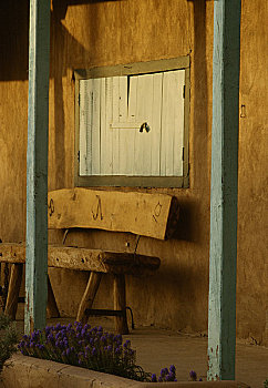 长椅,窗户,门廊,新墨西哥,美国