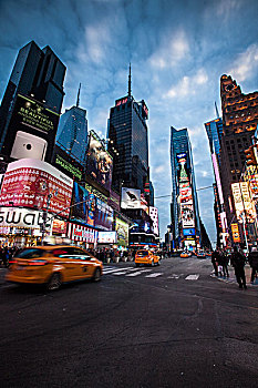 黄色,出租车,时代广场,连通,百老汇,第七大道,曼哈顿,纽约,美国,北美