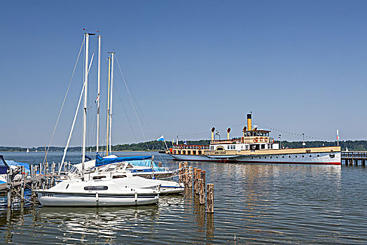 桨轮船,基姆湖,靠近,齐姆高,上巴伐利亚,巴伐利亚,德国南部,德国,欧洲