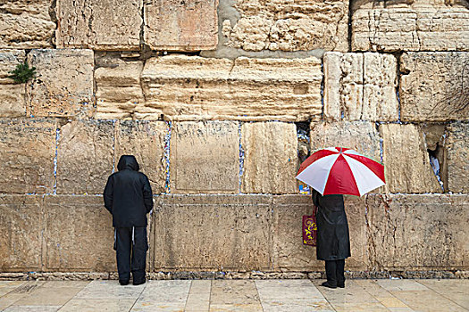 以色列,耶路撒冷,男人,祈祷,哭墙,冬天,白天,老城