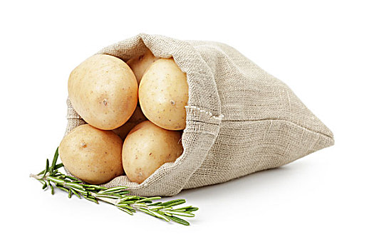 新鲜,年轻,土豆,袋,包,迷迭香,隔绝,白色背景