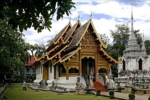 祈祷,寺院,唱,寺庙,清迈,泰国,亚洲