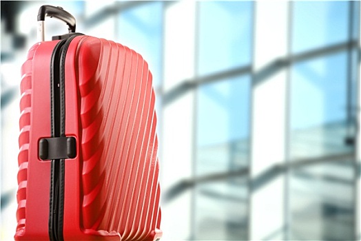 红色,塑料制品,旅行,手提箱,机场,大厅