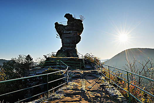 砂岩,石头,遗址,太阳,德哈亨费茨,莱茵兰普法尔茨州,德国
