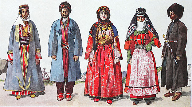 时尚,历史,衣服,服饰,西南部,亚美尼亚,19世纪,插画