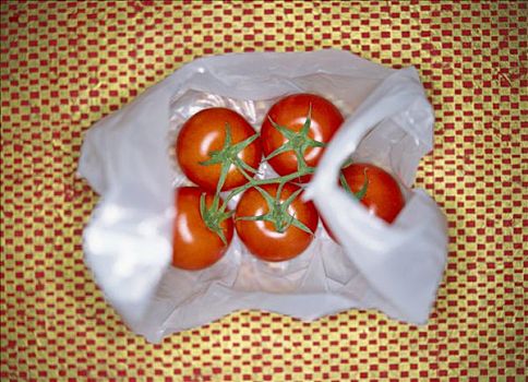 一把,西红柿,塑料袋