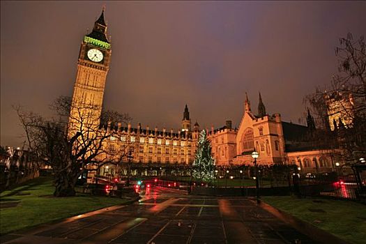 威斯敏斯特宫,议会大厦,钟楼,大本钟,黄昏,伦敦,英国