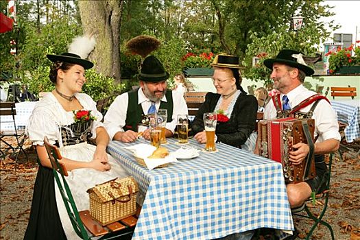 人,穿,传统服装,啤酒坊,旅店,上巴伐利亚,德国,欧洲