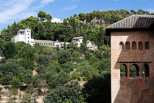 建筑,轩尼洛里菲花园,阿尔罕布拉,格林纳达,格拉纳达,安达卢西亚,西班牙
