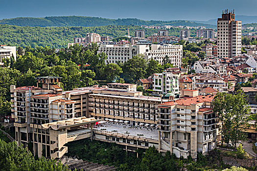 保加利亚,中心,山,大特尔诺沃,新城,俯视图,黃昏