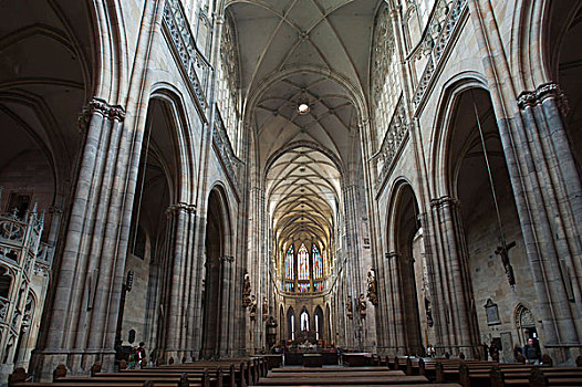 大教堂,内景,教堂中殿,布拉格,波希米亚,捷克共和国,欧洲