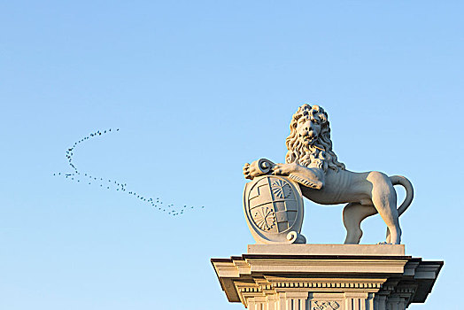狮子,雕塑,石头,候鸟,背景