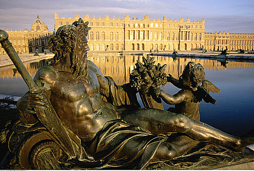 雕塑,喷泉,靠近,城堡,凡尔赛宫,法国