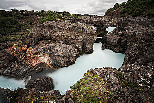 奶白色,水,河,围绕,火山岩,石头,冰岛