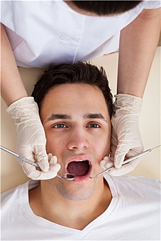 男人,牙科检查,诊所