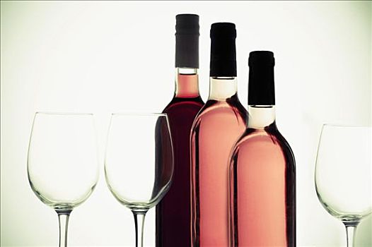 特写,葡萄酒瓶,葡萄酒,玻璃杯
