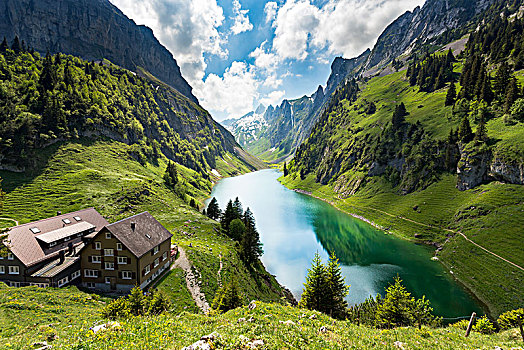 风景,湖,伯伦维斯,高山,阿彭策尔,瑞士,欧洲