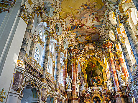 朝圣教堂,维斯,靠近,巴伐利亚,世界遗产,德国,大幅,尺寸
