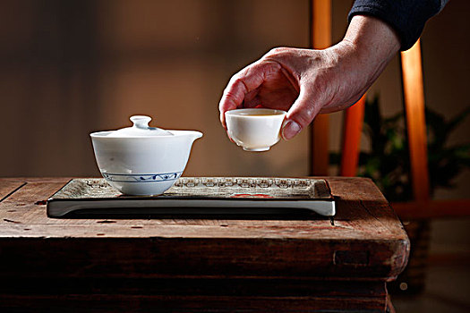瓷器盖碗茶茶具,喝茶,茶杯