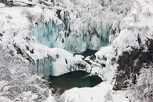 冰瀑,十六湖国家公园,克罗地亚,欧洲