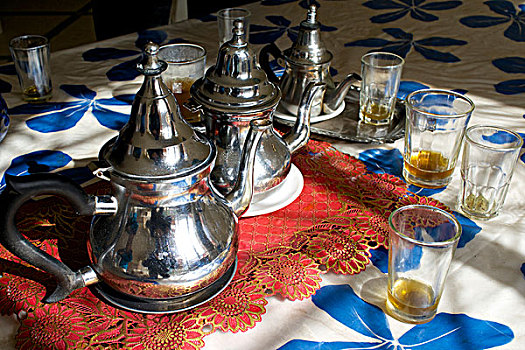 摩洛哥,左边,茶点时间,茶,红茶,薄荷叶