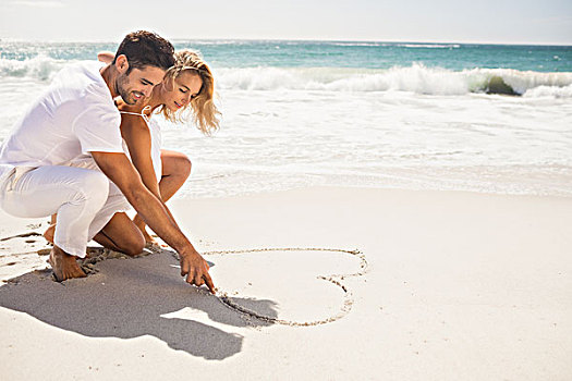 情侣,心形,沙滩,海滩