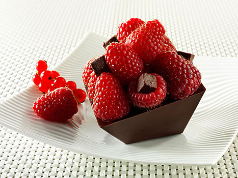 现代,巧克力蛋糕,软心巧克力,新鲜,树莓