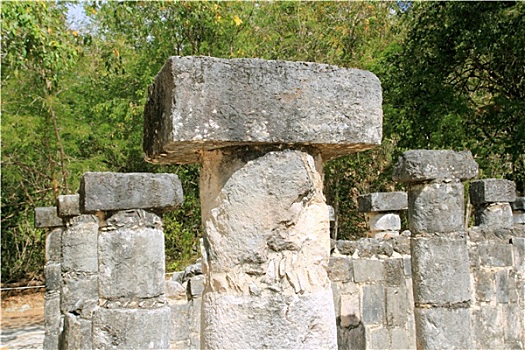 柱子,玛雅,奇琴伊察,墨西哥,遗址,排