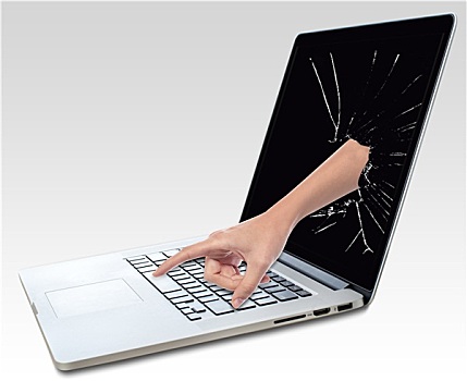 笔记本电脑,破损,显示屏,手