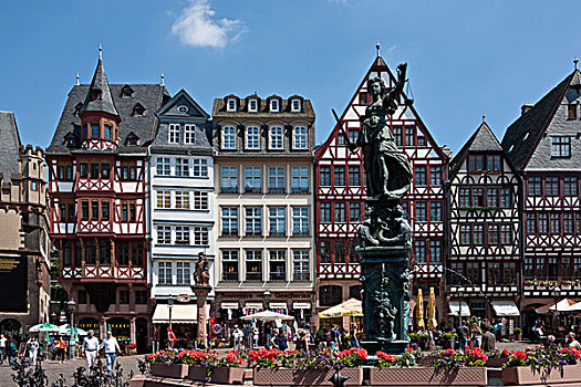 雕塑,执法,拿着,天平,市政厅广场,法兰克福,黑森州,德国,欧洲
