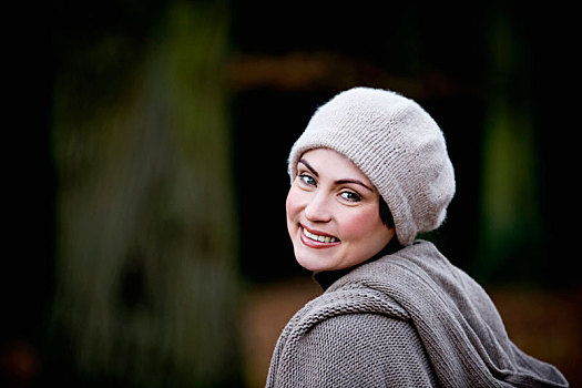 女人,头像,戴着,羊毛帽,秋天