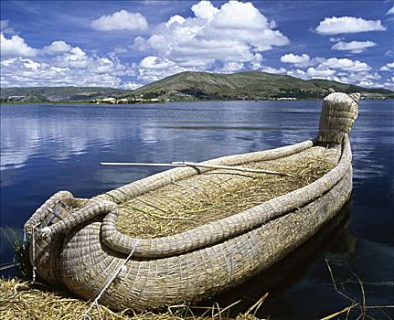 芦苇,船,提提卡卡湖,秘鲁