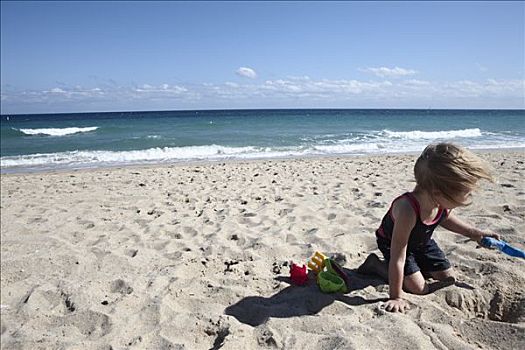 女孩,挖,海滩,劳德代尔堡,佛罗里达,美国