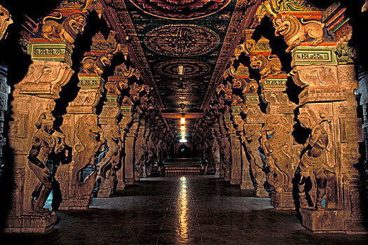 大厅,庙宇,马杜赖,泰米尔纳德邦,印度南部,印度,亚洲