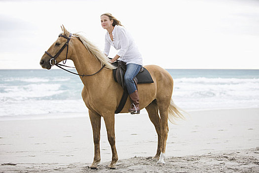 女人,骑马,海滩