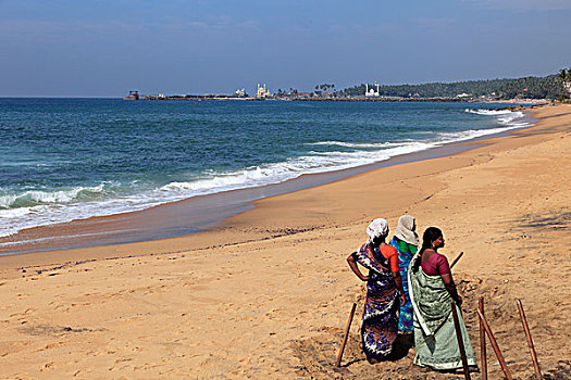 女人,沙,海滩,南,海岸,喀拉拉,印度,亚洲