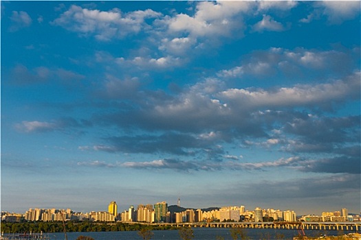 首尔电视塔,城市,河,宽,天空